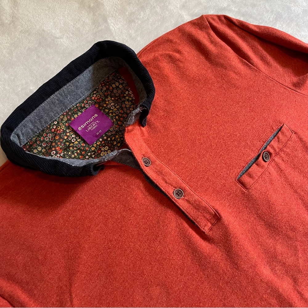 Simons Sz M Liberty Fabric Long Sleeve Polo Shirt Organic Cotton